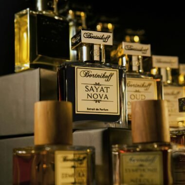 Luxurious Bortnikoff perfume bottles elegantly displayed with focus on Sayat Nova fragrance.